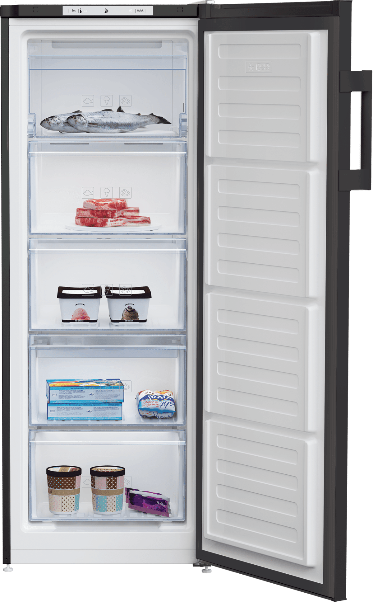 Beko Deep Freezer 168 Liters With 5 Drawers Nofrost Black Upright RFNE200E20B