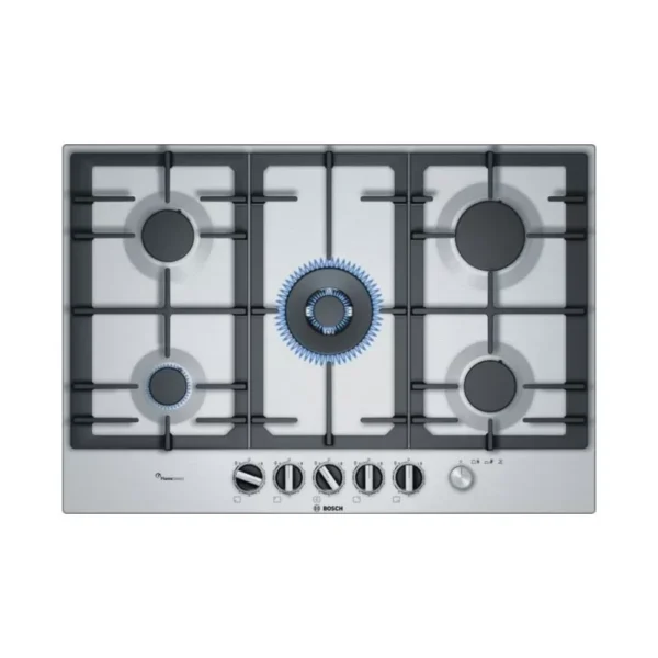 Bosch Gas Hob 5 Burner 75 cm Built-In Cast Iron Stainless Steel PCQ7A5M90