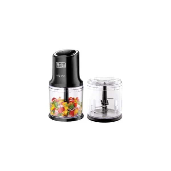 BLACK+DECKER Vertical Chopper, 500W, 4 Durable Stainless Steel Blades, 500ml Working Capacity Bowl, Sleek Chrome Trim, Powerful Motor for Chopping, Pureeing & Mincing, Easy to Use, Black - FC500J-B5